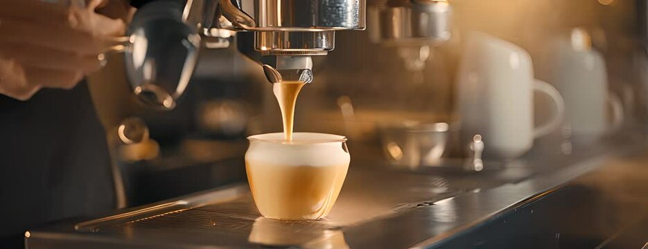 Barista using coffee machine to Steaming milk froth for preparing coffee. Microfoam is milk formed using a steam wand on an espresso machine 4K Video