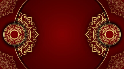 red luxury background, with gold mandala ornament	