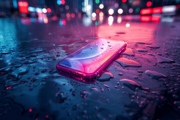 背景素材 - 雨の日に落としてしまったスマートフォン