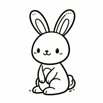 A minimalist line art illustration of an angry bunny,