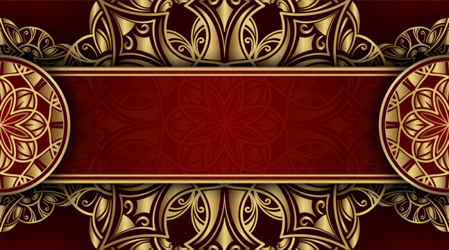 red luxury background, with gold mandala ornament	