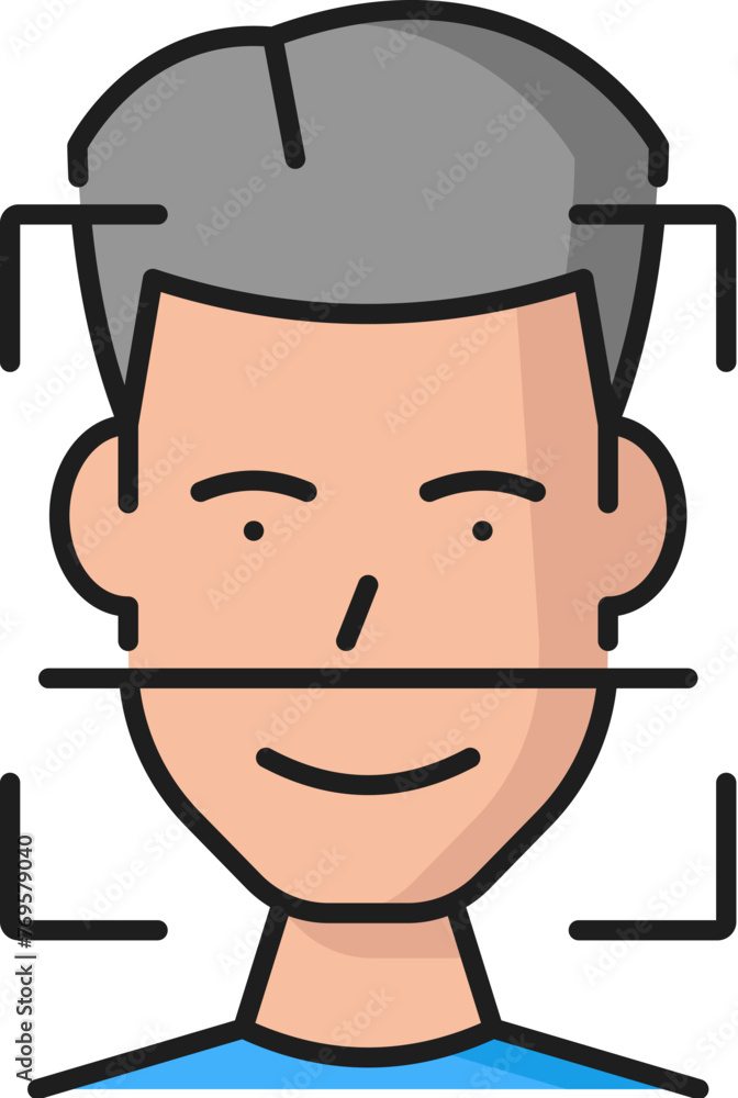Poster facial recognition, biometric identification or verification icon. isolated vector color sign, symbo