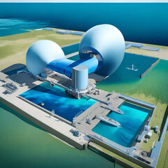 A research facility with AI-driven simulations modeling tidal energy capture - obrazy, fototapety, plakaty