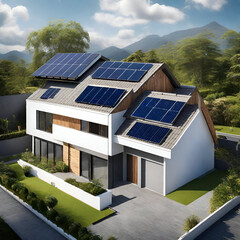 A family home equipped with smart appliances powered by a combination of solar and hydro energy