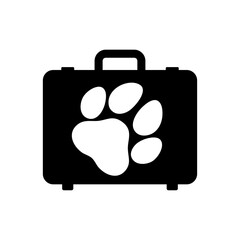Logo travel. Viajar con animal de compañía. Silueta de maleta de viaje con zarpa de perro o gato para agencia de viajes - 769579296