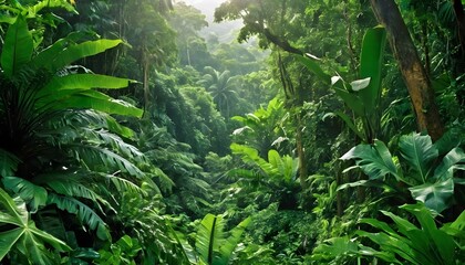 Vibrant Tropical Foliage In A Dense Jungle Lush