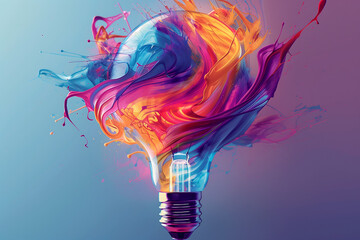 Light bulb surrounded by colorful paint. 