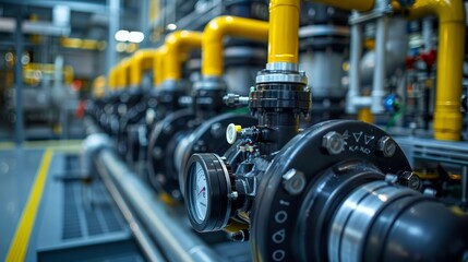 Industry pipeline transport petrochemical, gas and oil processing, furnace factory line, rack of heat chemical manufacturing, equipment steel pipes plant. Energy engineering. Generative ai