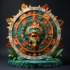 Obraz premium Origami Aztec Calendar Stone: Cosmology and Art