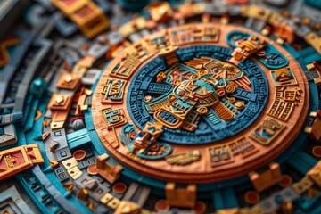 Obraz premium Origami Aztec Calendar Stone: Cosmology and Art