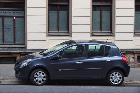 CHEMNITZ, GERMANY - MAY 10, 2018: Renault Clio small French hatchback car parked in Germany. There were 45.8 million cars registered in Germany (as of 2017).
