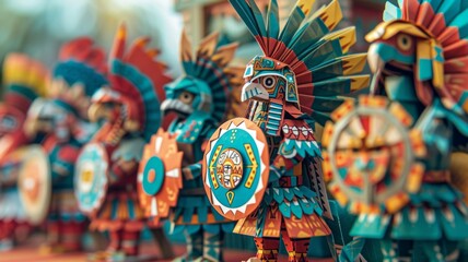 Fototapeta premium Origami Paper Town: Aztec Warriors in Battle Essence