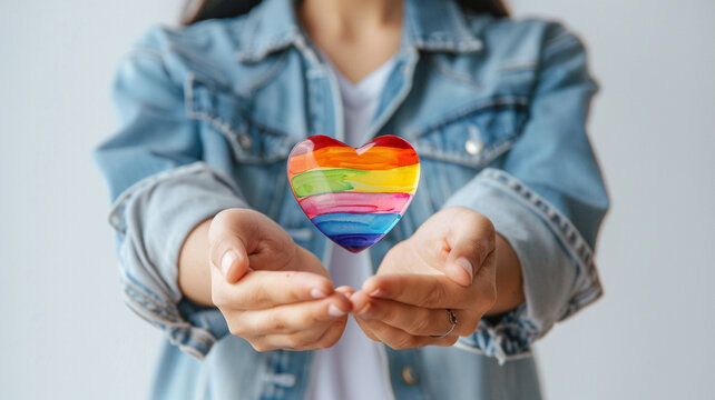 transgender lgbt showing rainbow heart isolated on white background