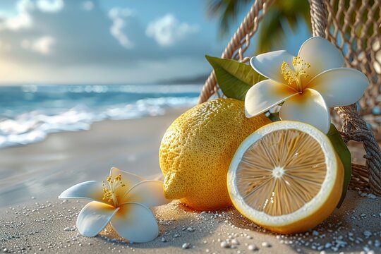 Cool lemon in summer poster background 