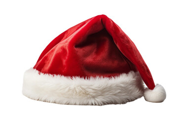 Whimsical Red and White Santa Hat on Snowy White Background. On a White or Clear Surface PNG Transparent Background.