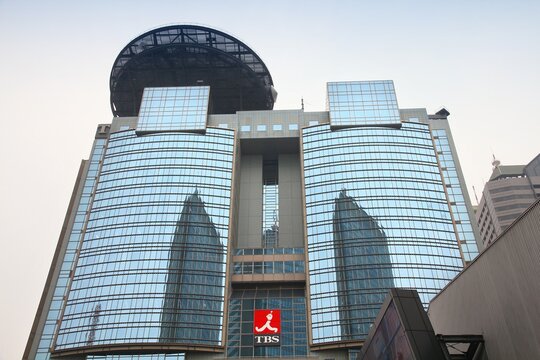 TOKYO, JAPAN - MAY 9, 2012: TBS Broadcasting Center in Tokyo, Japan. It is owned by TBS Holdings (formerly Tokyo Broadcasting System Holdings) media company.