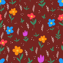 Seamless pattern with hand drawn flowers. Vector illustration - 769585697