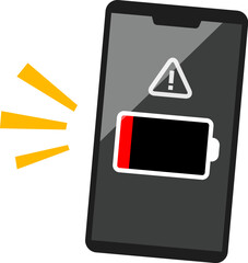 充電切れの警告が表示されたスマートフォン - 769586210