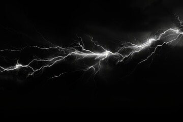 Black background with isolated thunder lightning bolts, representing an abstract concept of electricity. Generative AI
