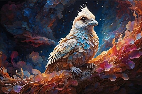 3d rendering of a golden eagle in an abstract fractal background