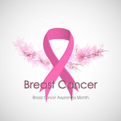Vector Beautiful Girl with a Pink Ribbon. Breast Cancer Awareness Month.