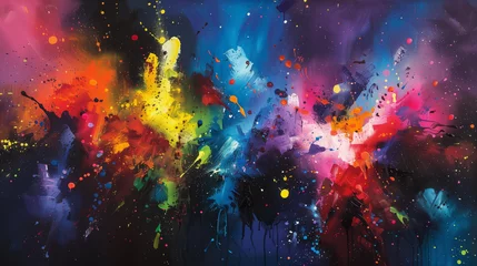 Fotobehang Vibrant color bursts dance in harmony, scattering joy across a midnight canvas © shumail