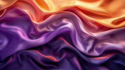 Sumptuous Silk Texture in Gold and Purple Hues, Wavy Pattern Resembling Luxurious Fabric, Concept of Elegance and High-End Material Design - obrazy, fototapety, plakaty