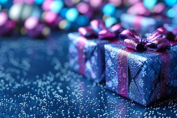 Gift box purple. Christmas present.  - obrazy, fototapety, plakaty