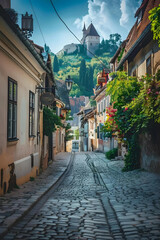 A narrow cobblestone street in an old European tow 00001 00_20240328034431845