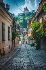 Badkamer foto achterwand A narrow cobblestone street in an old European tow 00001 00_20240328034431845 © JADE