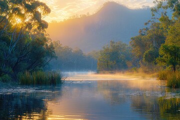 Fototapeta premium scenery of the calm lake in the morning professional photography
