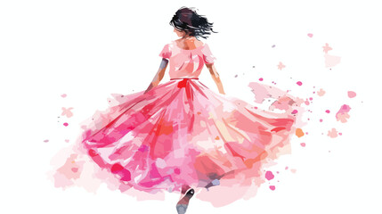 Pretty Lady wearing pink floral dress Watercolor flat