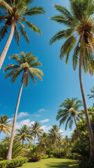 Fototapeta na wymiar Palm Trees Against Blue Sky and Clouds