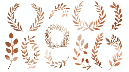 Rose gold wreaths and laurels  flat vector isolated on