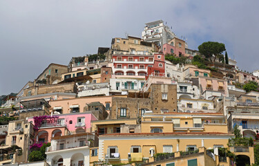 Cliff Houses in Positano Town at Amalfi Coast Italy Summer