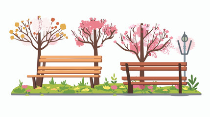 Spring Benches flat vector isolated on white background