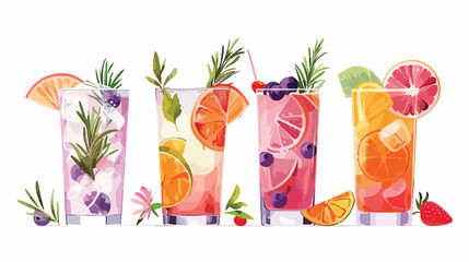 Spring cocktails flat vector isolated on white background