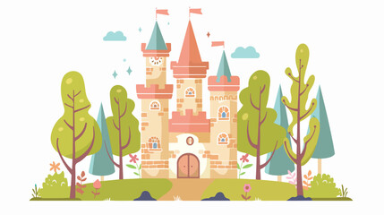 Spring Fairy castle flat vector isolated on white background