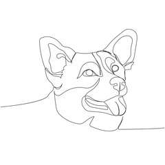 Welsh Corgi Pembroke, shepherd dog, royal dog breed, Welsh dog companion dog one line art. Continuous line drawing of friend, dog, doggy, friendship, care, pet, animal, family, canine.