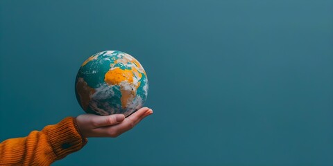 A hand holding a globe symbolizing sustainability and ESG practices in business and organizational development. Concept Sustainable Business Practices, ESG Development, Global Sustainability Efforts