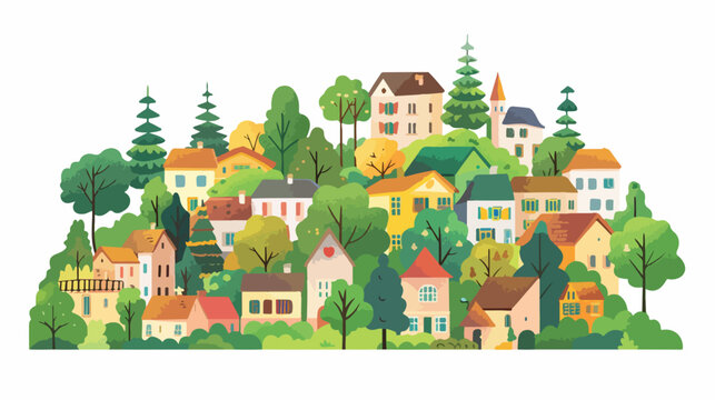 Spring Village flat vector isolated on white background