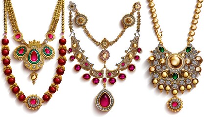 Obraz premium Beautiful luxury necklace set collection. Isolated on white background , generative AI