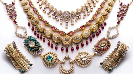 Obraz premium Beautiful luxury necklace set collection. Isolated on white background , generative AI