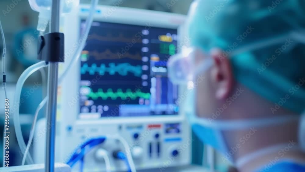 Poster the anesthesiologist carefully monitors the patients oxygen levels and vital signs using an anesthes