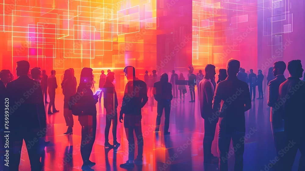 Poster tech networking event showcases digital connections and collaborative innovations among industry pro