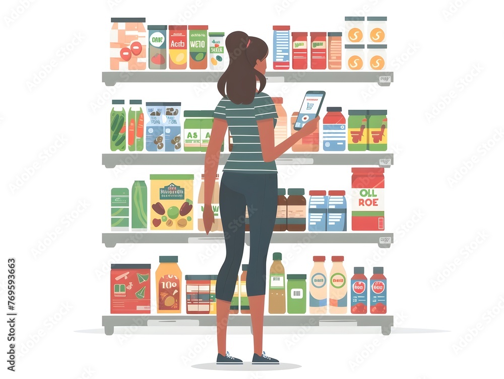 Poster grocery shopping using smartphone technology for efficient and convenient retail experience with cle
