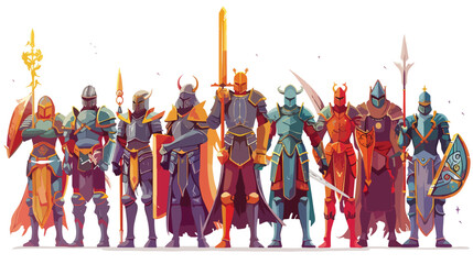 Army of paladins fantasy concept art flat vector isolated