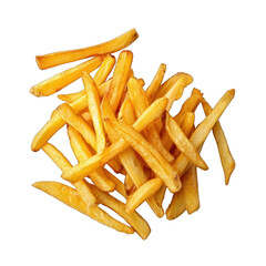 Falling french fries, potato fry isolated on white background, clipping path, full depth of field ,PNG, cutout, or clipping path.