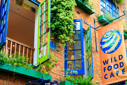 Neal&rsquo;s Yard, a colourful alley in Covent Garden area in London, where Monty Python blue plaque is located