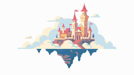 Castle in the sky flat vector isolated on white background